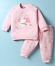 Zero Fleece Knit Full Sleeves Night Suit with Animal Embroidery & Patch - Light Pink