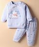Zero Fleece Knit Full Sleeves Night Suit with Animal Embroidery & Patch - Purple