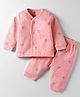 Zero Fleece Knit Full Sleeves Sheep Printed Front Open Co-Ords Night Suit - Peach