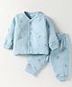 Zero Fleece Knit Full Sleeves Sheep Printed Front Open Co-ords Night Suit - Light Blue