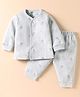 Zero Fleece Knit Full Sleeves Sheep Printed Front Open Co-Ords Night Suit - Silver
