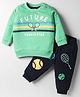 Zero Looper Knit Full Sleeves T-Shirt & Lounge Pant Set with Tennis Print - Mint & Navy Blue