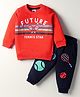 Zero Looper Knit Full Sleeves T-Shirt & Lounge Pant Set with Tennis Print - Red & Navy Blue