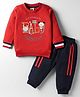 Zero Looper Knit Full Sleeves Full Sleeves T-Shirt & Lounge Pant Set with Animal Print & Tape Detailing - Red & Navy Blue