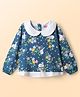 Babyhug 100% Cotton Knit Full Sleeves Peter Pan Collared Top with Floral Print - Navy  Blue
