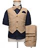 Rikidoos Full Sleeves Solid 3 Piece Party Suit Set With Bow - Navy Blue & Khaki