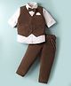 Rikidoos Full Sleeves Ribbed 3 Piece Party Suit Set With Suspender & Bow - White & Coffee
