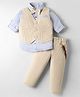 Rikidoos Full Sleeves Textured 3 Piece Party Suit With Bow & Suspender Set - Off White & Blue