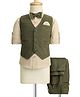 Rikidoos Full Sleeves Ribbed 3 Piece Party Suit Set With Bow - Olive & Light Brown