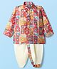 Dapper Dudes Full Sleeves Floral Printed Kurta & Coordinating Dhoti Set - Red