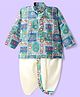 Dapper Dudes Full Sleeves Floral Printed Kurta & Coordinating Dhoti Set - Blue