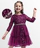 Hola Bonita Knit Three Forth Sleeves Partywear Glitter Sequinned Mesh Dress With Belt - Wine