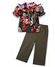 OLLINGTON ST. Georgette Printed Woven Half Sleeves Floral Printed Top & Waffle Pant - Multicolor & Purple