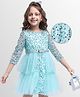 Hola Bonita Knit Full Sleeves Mesh Party Dress with Belt & Sequin Detailing - Light Blue