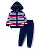 Babyhug Knitted Full Sleeves Hooded Sweater Set With Boston Design - Navy Blue