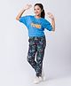 Taatoom Cotton Jersey Knit Half Sleeves Floral & Too Tired To Be Inspired Text Printed Night Suit Set - Blue