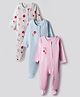 Bonfino 100% Cotton Knit Full Sleeves Strawberry Printed Sleepsuits Pack of 3 - White Light Blue & Light Pink