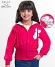 Arias 100% Cotton Fleece Knit Full Sleeves Hooded Sweatjacket With Foil Puffed Heart Patch - Dark Pink