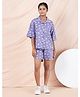 Taatoom Cotton Jersey Knit Half Drop Shoulder Sleeves Sea Life Printed Shirt & Coordinating Shorts Set - Violet