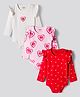 Bonfino 100% Cotton Knit Full Sleeves Bow & Heart Printed Onesies Pack of 3 - Light Pink White & Red