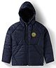 Pine Kids Woven Full Raglan Sleeves Solid Color Hooded Padded Jacket - Navy Blue
