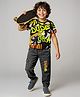 OLLINGTON ST. Sinker Cotton Knit Half Sleeves T-Shirt & Stretchable Denim Joggers with Text Print - Multicolor & Black