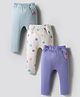 Bonfino 100% Cotton Knit Full Length Diaper Leggings with Polka Dots & Heart Print Pack of 3 - White Lavender & Light Blue