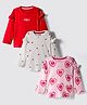 Bonfino 100% Cotton Knit Full Sleeves T-Shirts with Frill Detailing Heart Print & Embroidery Pack of 3 - Light Pink Red & White