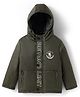Pine Kids Woven Full Sleeves Hooded Padded Jacket With Skateboard Print - Dark Green