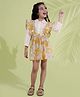 AJ Dezines Cotton Woven Three Fourth Sleeves Solid Shirt Style Top & Floral Printed Skirt Set - Mustard