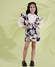 AJ Dezines Cotton Woven Three Fourth Sleeves Solid Shirt Style Top & Floral Printed Skirt Set - Navy Blue