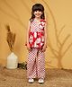 AJ Dezines Cotton Woven Sleeveless Polka Dots Printed Peplum Top & Coordinating Pant Set - Red