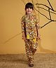 AJ Dezines Cotton Woven Three Fourth Sleeves Floral & Bird Printed Top & Coordinating Pant Set - Multi Colour