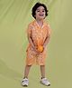 AJ Dezines Cotton Woven Half Sleeves Abstract Printed Coordinating Shirt & Shorts Set - Orange