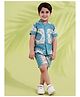 AJ Dezines Cotton Woven Half Sleeves Animals Printed Coordinating Shirt & Shorts Set - Teal