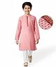 EARTHY TOUCH Woven Full Sleeves Kurta Pajama Set with Embroidery - Pink