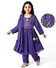 EARTHY TOUCH Cotton Woven Full Sleeves Embroidered Kurta & Churidar Set With Dupatta - Purple