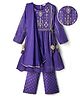 EARTHY TOUCH Cotton Woven Full Sleeves Embroidered Kurta & Churidar Set With Dupatta - Purple