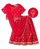 EARTHY TOUCH Viscose Woven Half Sleeves Choli Lehenga & Dupatta Set With Floral Foil Print & Tassle Detailing - Red