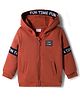 Babyhug Fleece Knit Full Sleeves Hooded Sweatjacket With Fun Time Patch & Kangaroo Pockets - Brown