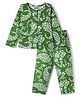 Pine Kids Cotton Knit Full Sleeves Co-ord Night Suit with Floral Print - Green