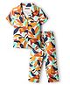 Pine Kids Cotton Knit Half Sleeves Co-Ord Night Suit With Abstract Print - White
