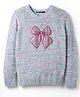 Pine Kids Knit Full Sleeves Pullover Sweater with Glittery Bow Design - Silver Pink & Sea Green