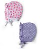 Babyhug 100% Cotton Bonnet Cap with Floral Print & Frill Detailing Pack of 2 Purple & Lilac - Diameter 18.5 cm