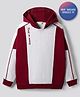 Primo Gino 100% Cotton French Terry Knit Drop Shoulder Full Sleeves Colour Block Hooded Sweatshirt With Front & Back Text Print - Maroon & Light Grey