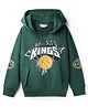 Primo Gino 100% Cotton French Terry Full Sleeves Drop Shoulder Hooded Sweatshirt with Text Print - Green
