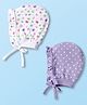 Babyhug 100% Cotton Bonnet Cap with Floral Print & Polka Dot Pack of 2 White & Purple - Diameter 14.25 cm