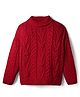 Pine Kids Knit Full Drop Shoulder Sleeves Turtle Neck Pullover Sweater with Cable Knit Design - Red