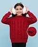 Pine Kids Knit Full Drop Shoulder Sleeves Turtle Neck Pullover Sweater with Cable Knit Design - Red