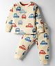 Evimo Single Jersey Knit Full Sleeves Co-ords Night Suit with Car Print - Beige